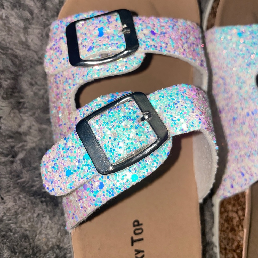 Brand New Girls Sparkly Glitter Buckle Sandals